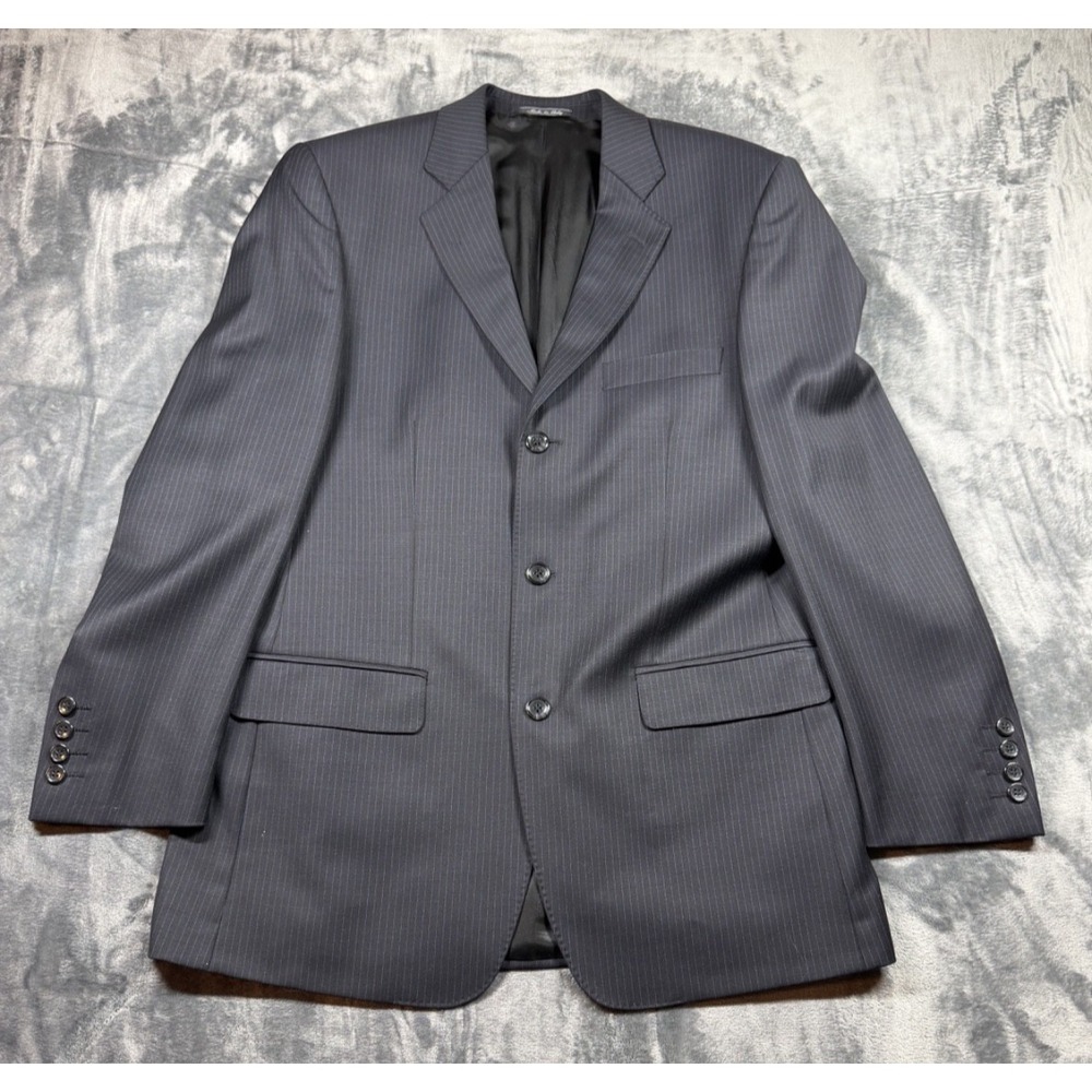 Naldini Mens Blazer 40R Super 120s Wool Italy Blue Pinstripe 3 Button Bertolini